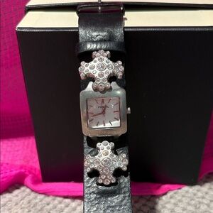 Fossil Black and Silver Vintage Women's Watch with Crystal Accents